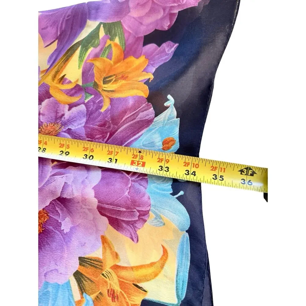 Vintage Anne Klein Silk Floral Scarf NWT 1990s Purple Gold Navy Square 34x34